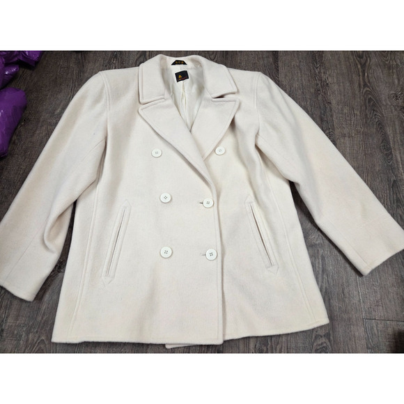Liz Claiborne Sport Women's 1990s Ivory Cream Wool Blend Double Breasted Coat M - Picture 1 of 4